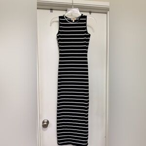 See You Monday black/white striped body con sleeves dress - size S - maxi - NWT